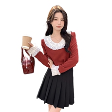时尚百搭花边领长袖针织衫甜美可爱显瘦上衣秋季必备单品，女装针织衫/毛衣，鑫慧