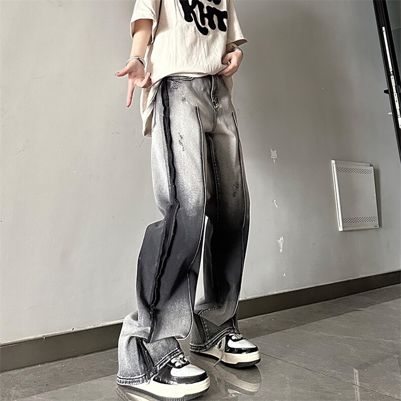 XX118-P65新款高街扎染破洞直筒水洗牛仔裤休闲拖地裤潮控88，男装牛仔裤，星座1608-1