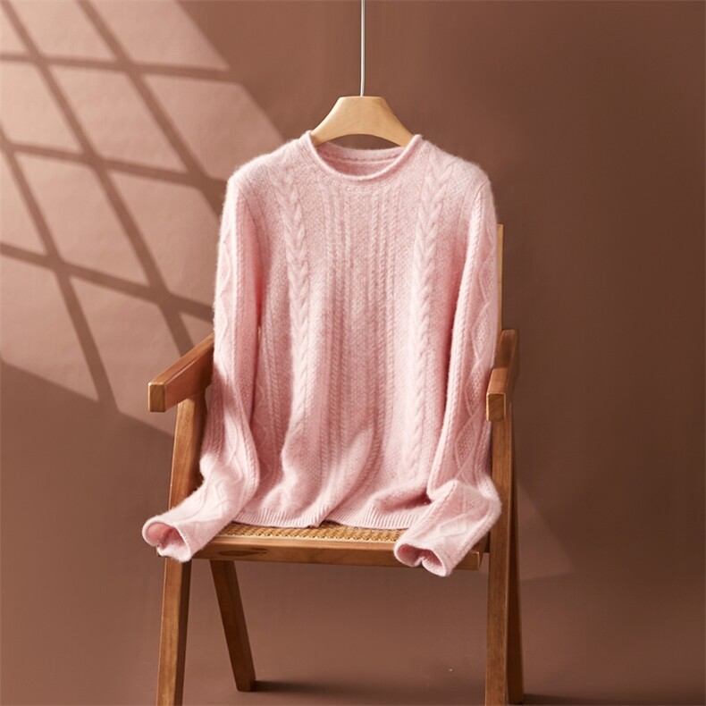 2025百搭时尚卷边绞花针织衫，女装针织衫/毛衣，朵沐纯羊绒