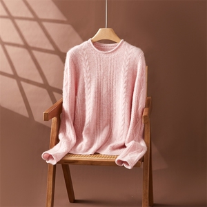 2025百搭时尚卷边绞花针织衫，女装针织衫/毛衣，朵沐纯羊绒