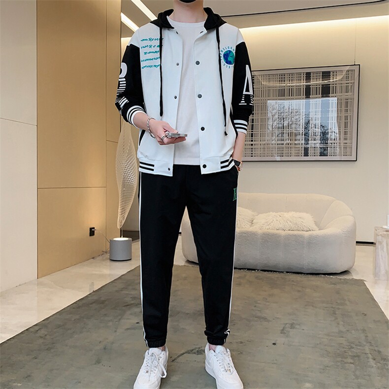 2023春季男士宽松开衫棒球服连帽休闲两件套卫衣套装男DF316TP70图片