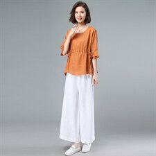 2021夏季新款简约时尚气质减龄圆领个性绣花休闲舒适棉麻两件套，女装套装/套裙，奕阳依阁