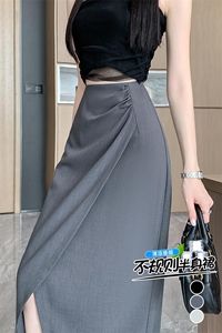 高腰西装半身裙女夏季2024新款遮肚显瘦中长款开叉包臀a字裙图片
