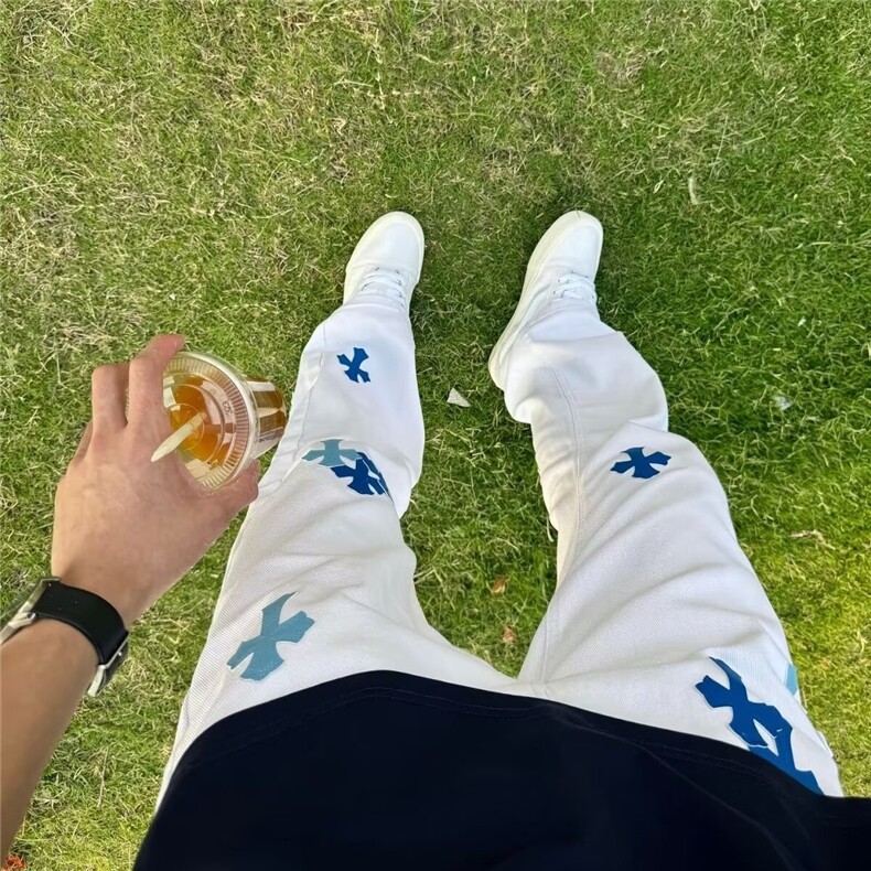 网红~十字架皮标白牛直筒百搭牛仔裤CK727/P55,男装皮裤,电商B350
