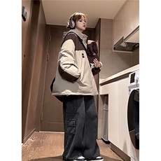 EQ333撞色连帽冬季加厚棉衣外套男女情侣装工装棉服2024新款，男装棉衣，电商C306-1