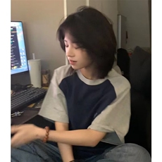美式街头撞色拼接短袖t恤宽松oversize学院风领口包边CJ03P30，男装T恤，星座1116-2