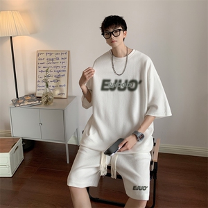 套装！华夫格套装男T恤短裤两件套大码港风TZ120-P50图片