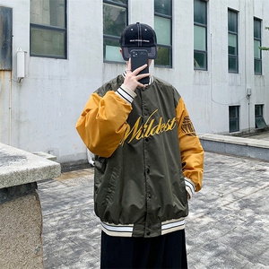 美式街头撞色刺绣棒球服宽松男女复古休闲外套mj368-p95图片