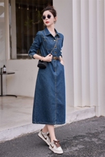 春秋款牛仔连身裙裙子质感高级感连衣裙女长袖2025新款显瘦小个子，女装连衣裙，瑶迪依秀