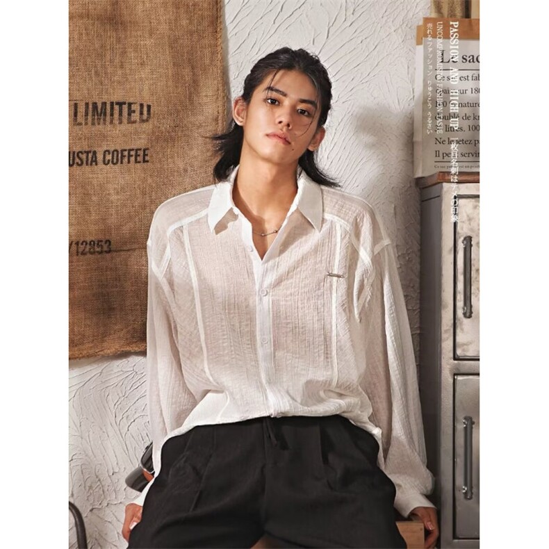 潮牌高级设计感小众防晒衣罩衫男夏季薄款长袖衬衫夏天凉感外穿潮，男装防晒衣，星座506A