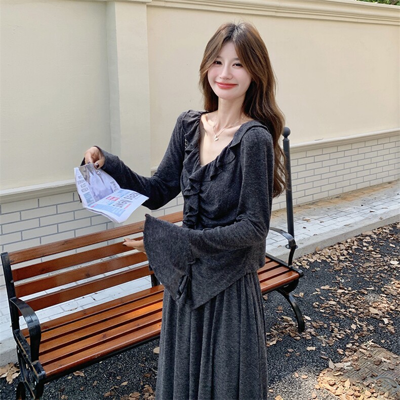 针织弹力套裙显瘦优雅气质,女装连衣裙,2B137