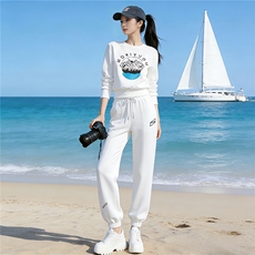 休闲运动时尚套装女秋冬新款宽松减龄圆领印花卫衣束脚卫裤两件套，女装套装/套裙，江南