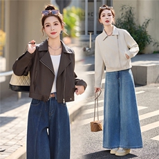 BAO现货休闲夹克翻领斜拉链外套2026春季新款设计感百搭夹克外套，女装皮衣，江南女神