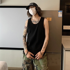档口图自产自销240克法螺纹工字紧身夏季无袖背心短袖男T恤，男装背心/马甲，电商C306-1