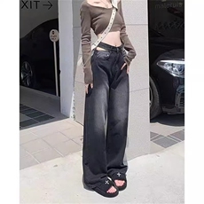 复古阔腿牛仔裤女宽松春秋辣妹高腰设计感小众显瘦拖地裤子ins潮，男装牛仔裤，星座1210-1