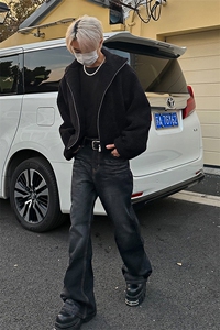 美式ins高街hiphop重工艺水洗微喇复古蓝牛仔裤货号K2320-1P55图片