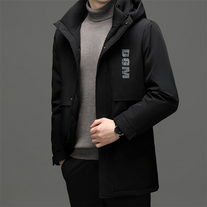 男装中长款羽绒服冬季新款中年保暖休闲上衣男士连帽鹅绒厚款外套图片