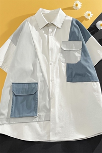 夏季新款港风大码工装拼接短袖衬衫M-3XL-CS201-P45图片
