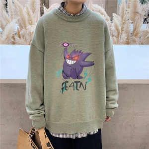 1港风新款宽松休闲中性情侣潮流印花毛衣男外套7633P48加绒P55图片