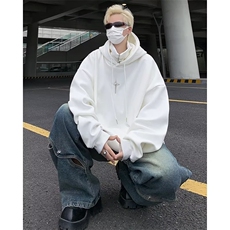 秋冬季设计感加绒连帽卫衣美式高街潮牌半拉链外套男W7926-P52，男装卫衣，星座512-4