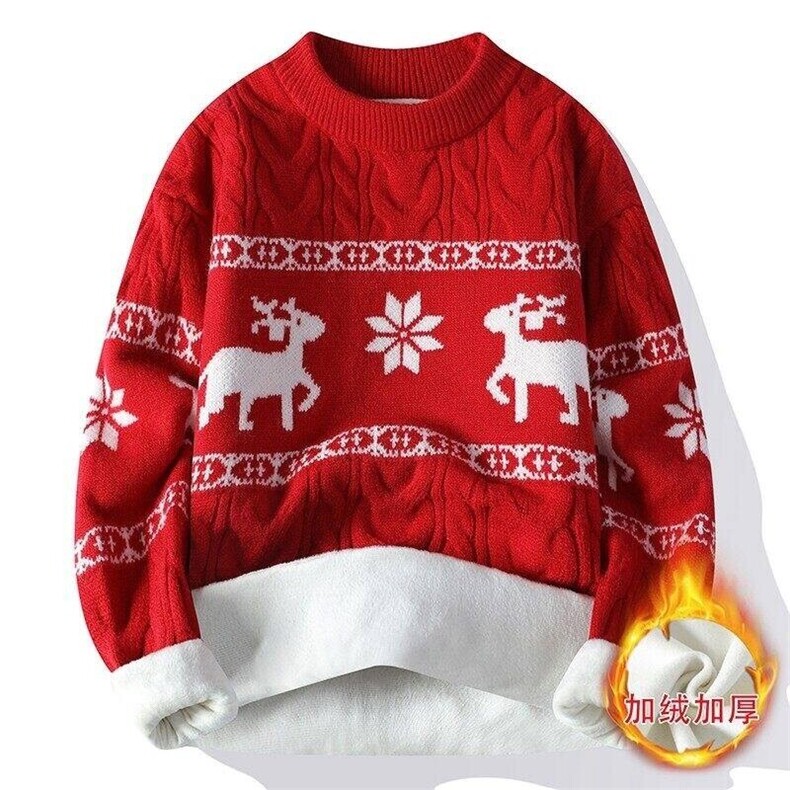 84625加绒-特P65秋冬加绒加厚圣诞红色毛衣男针织打底衫，男装针织衫/毛衣，电商D310B