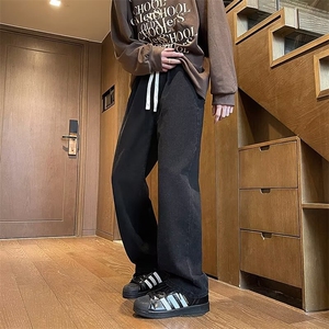 秋季薄款牛仔裤子男宽松长裤男潮牌青少年美式直筒休闲裤H803/P45