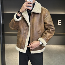 模特图冬季保暖外套皮毛一体加厚夹克羊羔毛外套白底8907p215，男装夹克，电商A203-1