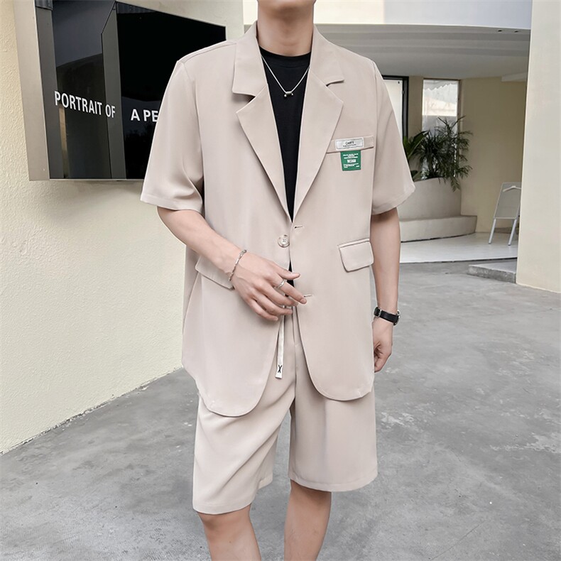 2023短袖套装夏季薄款冰丝衬衣服高级感痞帅西服PS06-P115-控158,男装西服套装,星座816A（原B366）