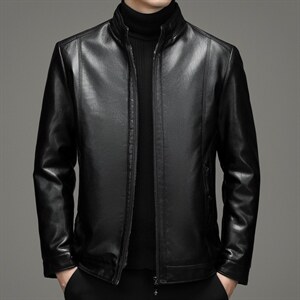 2023冬季皮衣夹克中青年男加绒立领新款男皮外套DFLDJP15006-P145，男装皮衣，电商B212（原钱塘6029）