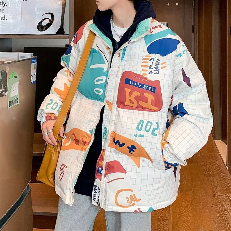 秋冬季潮牌印花服两面穿衣男高街情侣宽松面包服W5468-P75,男装棉衣,星座512-3