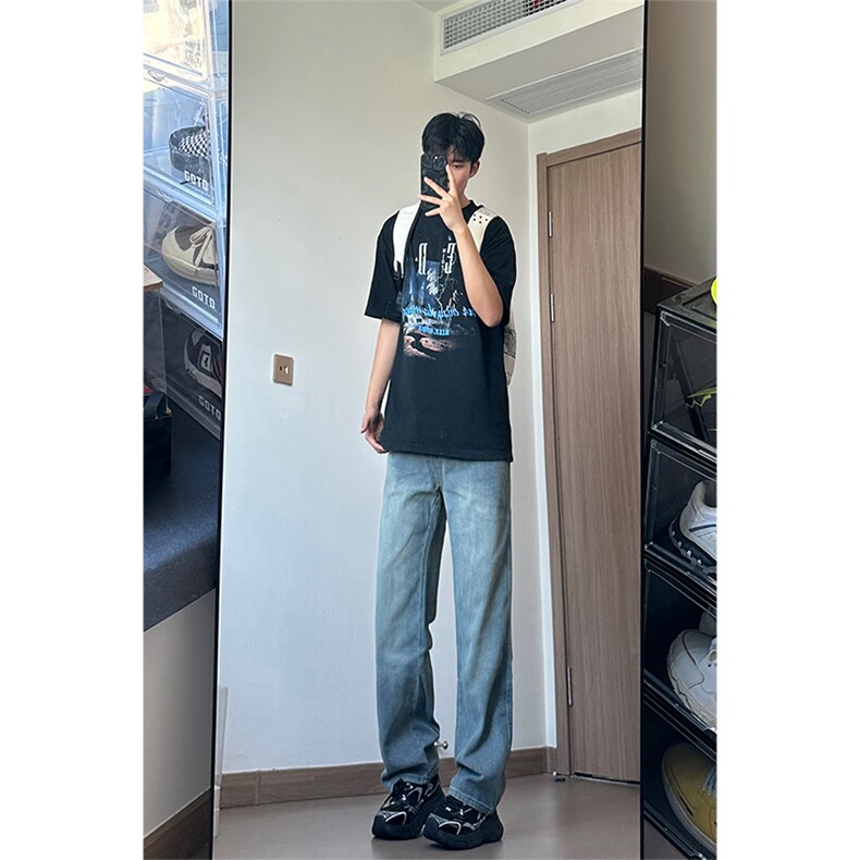 A178秋冬季星空纹牛仔裤男直筒宽松9306P55限价75,男装牛仔裤,电商A178