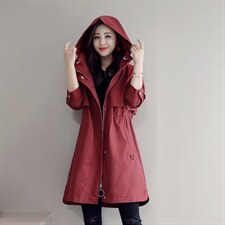 风衣春秋中长款修身显瘦百搭潮流简约个性长袖连帽，女装风衣，微微衣阁