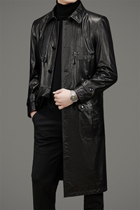 DLSN22021海宁皮衣男牛皮长款风衣外套韩版修身商务男装P1400图片