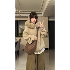 XZ1005-1-TTH0172-P88条纹可拆卸毛领拉链开衫卫衣连帽情侣外套，女装短外套，星座1005-1