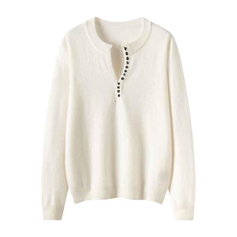 2025年秋季通勤时尚百搭通勤简约休闲多扣V领套衫,女装羊绒衫,暖习羊绒