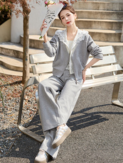 小香风时尚卫衣套装女2025春季新款洋气显瘦减龄蕾丝拼接两件套，女装套装/套裙，韩宇舍