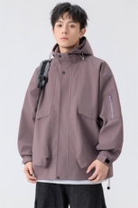 新款硬汉风户外夹克男连帽纯色上衣冲锋衣外套A157B-JK7872-P75，男装夹克，电商A157B