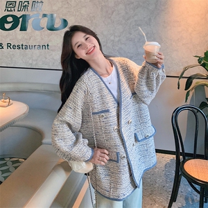 miu系灰蓝色小香风外套女春秋2025新款超火好看独特漂亮夹克上衣图片