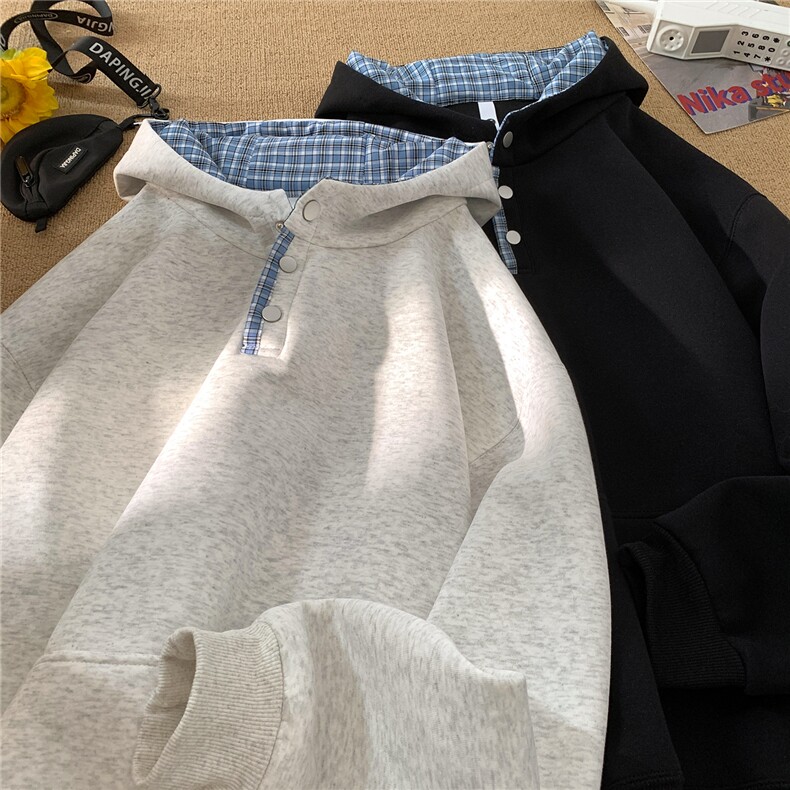 现货内里格子纽扣连帽卫衣D309B-CC31-P5588,男装卫衣,电商D309B