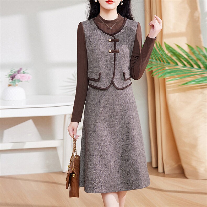 现货-新品】春装连衣裙2024年高端显瘦洋气美拉德中长款女士裙子,女装连衣裙,仁梯