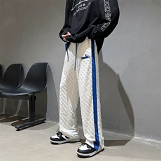 潮牌男ins潮流百搭夏季薄款冰丝休闲直筒裤阔腿运动裤K0542-P38，男装休闲裤，星座308B-1