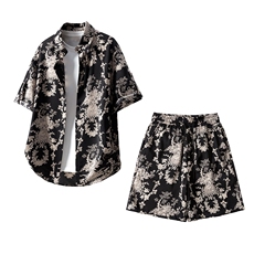 风印花短袖衬衫男+短裤情侣套装聚酯纤维TZ77845特P50控98，男装休闲套装，星座227-7