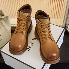 真皮大黄靴女2024秋冬新款复古英伦风马丁靴女短筒机车靴百搭女靴，女鞋马丁靴，电商A223