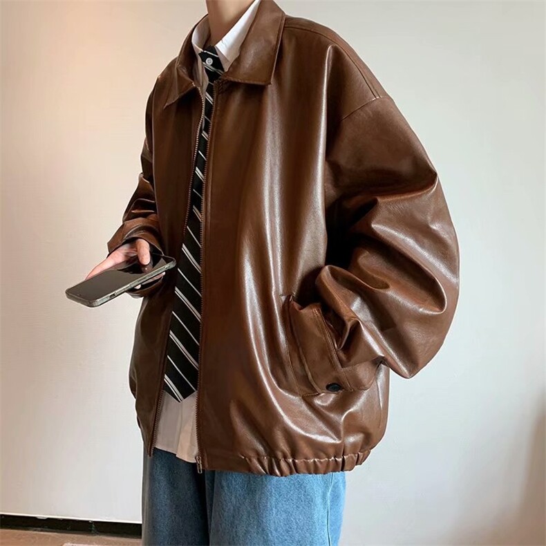 夹克皮衣春秋新款潮流ins潮牌宽松纯色亮面上衣外套W1790-P60,男装夹克,星座512-4