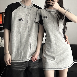 C307 女P60 男P45 2024男运动复古T恤连衣裙高腰显瘦A字裙情侣图片