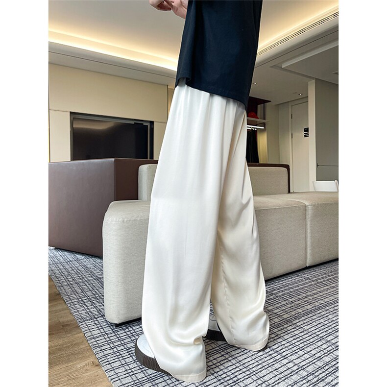 8XL-M特大码冰丝裤醋酸阔腿裤男缎面高腰垂感防晒凉凉裤K979P45,男装休闲裤,电商D206-1