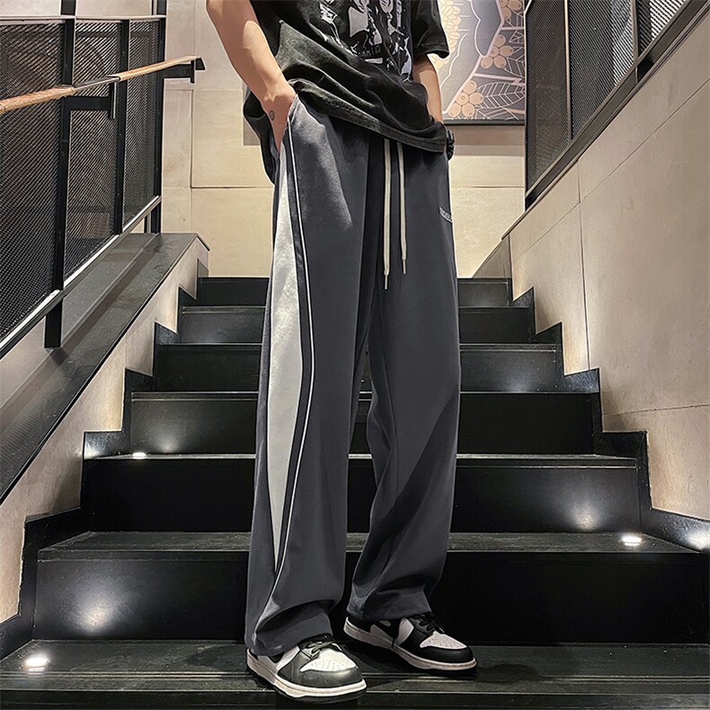 抖音直播数据款春季新款撞色拼接宽松直筒休闲裤运动裤K506-P38,男装休闲裤,星座914-3