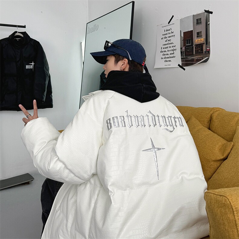 港风棉衣棉服鳄鱼纹PU皮面包服立领棉袄皮衣外套1611-P90量大有差,男装皮衣,星座207