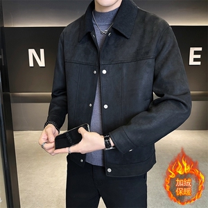 JK903R-P145 秋冬时尚男士麂皮绒痞帅青年外套加绒加厚夹克衫图片