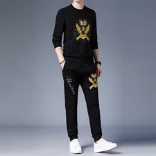 2023春秋季新款休闲套装圆领长袖T恤中青年男士印花长裤两件套，男装休闲套装，电商B212（原钱塘6029）